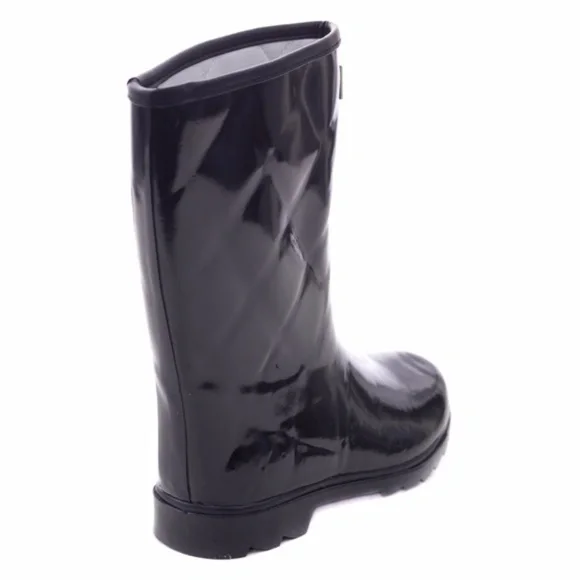 Women Rubber Rain Boots,  11'' Quilted Black Garden Rainboots, Size 5, NEW - Picture 2 of 3